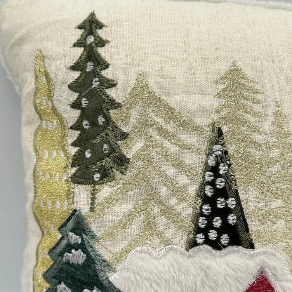 Celerie Kemble Winter Village Christmas Pillow 15x15 Embroidered‎ Trees House